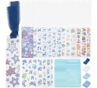 BEAMARKER Bookmark Making Kit 12Pcs Clear Acrylic Bookmark Blanks with 19 Sheets Flower Butterfly Star PET Stickers 4m Blue White Ribbon for DIY Crafts Gifts Blue Theme