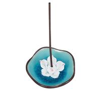 BEAMARKER Ceramic Incense Holder for Sticks Lotus Flower Incense Burners Sage Palo Santo Holder Decorative Floral Ash Catcher Tray Porcelain Aromatherapy Furnace for Meditation Yoga Home Decor Blue
