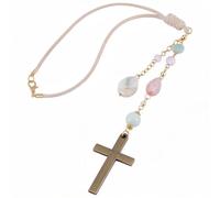 BEAMARKER Cross Car Hanging Ornament Glass Crystal Bead Rear View Mirror Car Charm Lanyard Good Luck Keychain Sun Catcher Accessories Pendent for Bag Window Door Garden Balcony Home Decoration 31.5cm