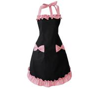 BEAMARKER Cute Retro Aprons with Pockets Adjustable Vintage Stylish Apron with Bow Pretty Ruffle Kitchen Cooking Baking Restaurants Servers Cleaning Home Repairs Gardening Crafting