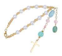 BEAMARKER Gemstones Cross Car Hanging Ornament Cross Rear View Mirror Car Charm Lanyards Beaded Decor Good Luck Sun Catcher Accessories Pendent for Window Home Door Frame Balcony Keychain 20.3cm