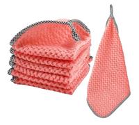 BEAMARKER Microfiber Hangable Cleaning Cloth 6Pcs Highly Absorbent Cleaning Towels Square Kitchen Dishcloth Waffle Hand Towel Quick Drying Dish Rags for Bathroom Gym Sports Yoga Salmon 9.84x9.84 Inch