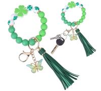 BEAMARKER Silicone Beaded Keychain Wristlet for Women St. Patrick’s Day Butterfly Four Leaf Clover Key Ring Bracelet Car Keychain Tassel Bag Charm Gift Holiday Party Favor Everyday Use
