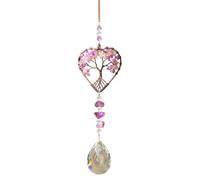 BEAMARKER Suncatcher Window Hanging Tree of Life Heart Shaped Crystal Ball Prism Drop Ornament with Purple Rainbow Maker Pendant for Garden Home Decor Indoor Outdoor Windows 7in