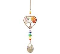 BEAMARKER Suncatcher Window Hanging Tree of Life Heart Shaped Crystal Ball Prism Drop Ornament with Rainbow Maker Pendant for Garden Home Decor Indoor Outdoor Windows 7in