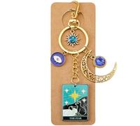 BEAMARKER Tarot Keychain Golden Blue Tarot Card Pendants with Lobster Clasp Sun Moon Star Keychain Charms Vintage Decorative Accessories for Women Keys Purses Handbags Valentine Halloween Christmas
