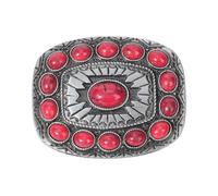 BEAMARKER Vintage Western Belt Buckle Rectangle Red Turquoise Country Big Belt Buckles Bohemian Style Jewelry for Men Ladies Women Jeans Dress Skirt Clothing Decorations Rodeo Outfit