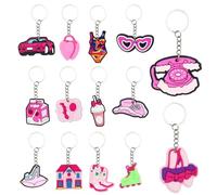 Beamely 14 Pcs Keyring for Kids, Pink Series Keychain Pendant Theme Party Bag Filler, Ideas Presents Party Favors for Boys Girls Birthday Party Supply