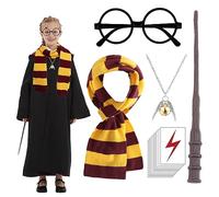Beamely 14 Pcs Wizard Costume Accessories Set, Harry Cosplay Accessories Kit with Magic Wand, Necklace, Scarf, Glasses, Tattoo Sticker Wizard Cosplay Outfit for World Book Day, Halloween