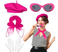 Beamely French Women's Accessories Set - Artist Mime Kit with Beret, Scarf, Sunglasses, Gloves for Girls Cosplay Party Supplies