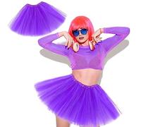 Beamely Women's Tulle Tutu Skirts for Teen Adult, 6 Layers Mesh Bubble Skirt Classic 80s Fancy Dress Costume Elastic Tutu Skirt for Dress Up, 80s Party, Halloween Party, Dancing Purple