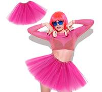 Beamely Women's Tulle Tutu Skirts for Teen Adult, 6 Layers Mesh Bubble Skirt Classic 80s Fancy Dress Costume Elastic Tutu Skirt for Dress Up, 80s Party, Halloween Party, Dancing Rose Red