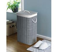 Beamfeature Country Club Rectangular Bamboo Laundry Hamper Basket Clothes Storage Organizer With Lid (Grey)