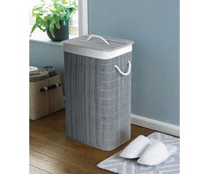 Beamfeature Country Club Rectangular Bamboo Laundry Hamper Basket Clothes Storage Organizer With Lid (Grey)