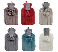 Beamfeature Hot water bottle with faux fur and pom poms cover 2 LITRE Green