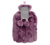 Beamfeature Hot water bottle with faux fur cover and pom poms PURPLE/LILAC