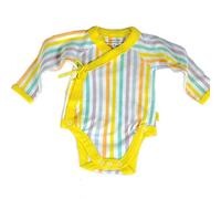 Beaming Baby 100% Organic Cotton Bodysuit. Long Sleeve, Wrap Around Unisex Baby Vest. For Babies with Eczema & Sensitive Skin. Pastel Stripe (6-12 Months)