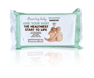 Beaming Baby Certified Organic, 100% Biodegradable Baby Wipes - 72 Unscented Wipes. No Plastic, Hypoallergenic with Organic Aloe Vera. Naturally Gentle on Newborn Sensitive Skin. Recyclable Packaging