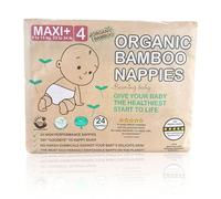 Beaming Baby Organic Bamboo Eco Nappies Maxi Plus Size 4 (9-15 kg / 23-34 lb) - 24 in Pack. Biodegradable, Hypoallergenic, No Nappy Rash, Recyclable Paper Packaging