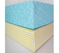 Beaming Baby Organic Cotton Fitted Sheet, Pack of 2 - Turquoise & Stripe (Moses Basket (fits up to 35cm x 76cm))