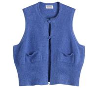 Beams Boy Women's China Button Knit Vest Blue