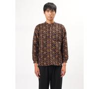 Beams Plus Band Collar Batik Stripe Pullover (Jacquard) - Brown - Brown / M