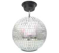 Beamz MB20M 20cm Mirror Ball with Motor, Silver Glitter Disco Hanging Glass Reflective Sphere, Mains-Powered Rotation for DJ, Home Party, Event Decoration
