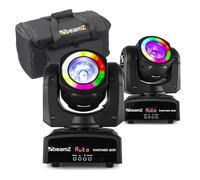 Beamz 2X Panther 60R Moving Head Beam Lights with RGBW LED Ring, DMX Stage Lighting Package, Powerful 60W DJ Light Beams and Protective Case for Bars, Clubs, Events