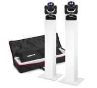 beamz 2x Panther 70 DJ Moving Head Light with 70W LED Spot, Gobo Wheel & 7 Colors, DMX-Controlled, Adjustable DJ Plinth Stands, Portable Moving Head Podium with Lycra Covers & Carry Bags