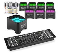 BeamZ Battery Powered Wireless LED Uplighting Kit - 8X RGB-UV Wall Wash Uplighters with DMX192S Controller, Battery Wall Uplighters for Weddings, DJ, Marquee & Events Lighting