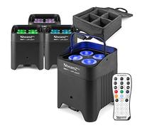 beamz BBP54 Wireless Uplighters Weatherproof Lighting Kit - 4x Battery Powered Uplights with RGBAW-UV LEDs, Wireless DMX, Remote Control & Transport Case for Event & Stage Lighting