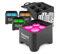 BeamZ BBP90 Wireless Battery Uplighters 4-Pack with Soft Case - Cordless RGB-UV LED PAR Lights, Portable Event Lighting Packages for DJs, Weddings, Stage, Parties, Rechargeable Uplighter Kit