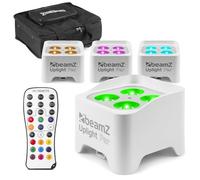 BeamZ BBP90W Wireless Battery Operated LED Uplighters Set of 4 with Soft Carry Case and Remote - RGB-UV Colour Mixing, DMX Control, Event Lighting Package, White Finish