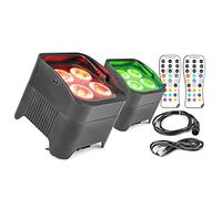BeamZ BBP94 Wireless Battery Powered Par Uplighters Kit - 2X LED Wall Washer Lights RGBWA-UV with DMX Control, IR Remote & Rechargeable Battery for Event Lighting & Stage Effects