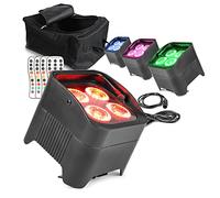 BeamZ BBP94 Wireless Battery Uplighters Set - 4X RGBAW-UV LED Par Lights, Soft Carry Bag Included - DMX Wireless Lighting Kit for Weddings, Events, DJs, Wall Wash & Stage Lighting Effects