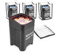 beamz BBP96 Battery Powered Par Uplighters Kit with Rain Covers - Wireless Outdoor LED Wall Washer Lighting Set, 6x 12W RGBAW-UV LEDs, DMX Control, IR Remote, 4-Pack