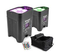BeamZ BBP96 Battery Powered Wireless Uplighters Pair with Wireless DMX Control & Carry Bag - 6x12W RGBAW-UV LED Wall Washer Lighting Kit for DJs, Events & Weddings
