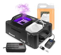 beamz BLAZE1800 Vertical Fog Machine Bundle with LED Lights, DMX-512 Controller, Wireless Remote Controls & 5L Smoke Fluid - DJ Stage Event Fogger System