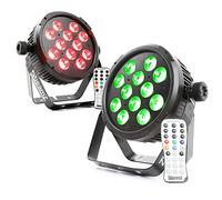 BeamZ BT310 LED Par Lights Package - Pair of Quad RGBA LED Flat PAR Cans with DMX, Sound Activation, Remote Control for Stage, Theatre & DJ Lighting (12 x 6W)