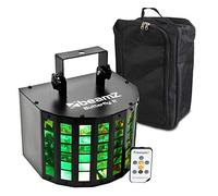 BeamZ Butterfly II Mini Derby LED Disco Party Light with RGBAWP Colours, Sound Activated DJ Lighting, Remote Control and Gear Carry Bag for Home Parties and Mobile Performers