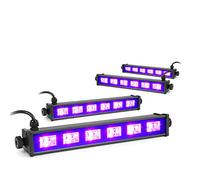 BeamZ BUV63 UV LED Light Bar Set of 4, 36cm Ultraviolet Blacklight Strip Lighting Kit for DJ Disco Clubs, Halloween Parties, Stage Wash, Bowling Centres & Events (6x3W LEDs)
