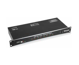 beamz DMX Splitter 8-Way Signal Distributor Booster Unit, Rack-Mountable with 3-Pin XLR Connector, LED Status Indicators for Stage Lighting, Theatre, Concert & DJ Setups