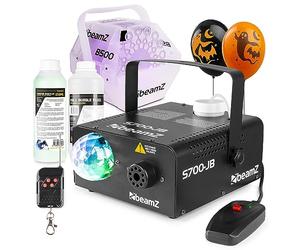 BeamZ Halloween Party Pack - Fog Smoke Machine with RGB Jelly Ball LED, LED Bubble Maker, Fluids & Balloon - DJ Disco Party Kids Bubble Fog Effect Lighting Set