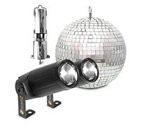 BeamZ MB20 Disco Mirror Ball Set with 20cm Glitter Ball, Battery-Powered Motor & 2X LED Pin Spot Lights - Ideal for Parties, Weddings, Proms, Dancefloors, Clubs & DJ Events