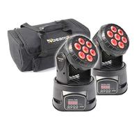 beamz MHL-74 Moving Head LED Lights Pair with Protective Carry Bag - Mobile Disco Wash Lighting DMX Pan Tilt Quad LEDs Ideal for DJs & Stage Performances