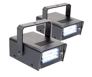 BeamZ Mini Strobe Lights Pair with Adjustable Flash Rate - Portable LED Strobe Lighting Set for DJ Disco Halloween Rave Party Effects & Stage Events
