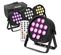 beamz Pro BAC334 LED Par Can Light Event Lighting Package - 4x LED Stage Wash Lights RGBWA-UV Colours, Venue Uplighting for Band, Parties, Includes Protective Case