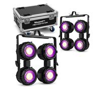 BeamZ Pro Neutron-Atom Stage Lighting Package - 8X Hybrid LED Fixtures, 2 Linking Brackets, and Flightcase - DMX Wash, Blinder, and Strobe System, Ideal for Event Production and Theatre Lighting