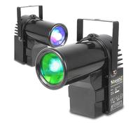 beamz PS10W RGBW LED Pinspot Lighting Set - 2x 10W DMX Pin Spot Lights with Narrow Beam Angle & DMX Cable for Disco Ball, DJ Events & Party Lighting Effect