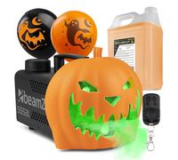 Beamz S553L Halloween Smoke Machine, Pumpkin Fog Machine with LED Lights, 5L Fluid, Balloon, Plastic Pumpkin Decorations, Remote Control, Spooky Fog Effects Halloween Fogger